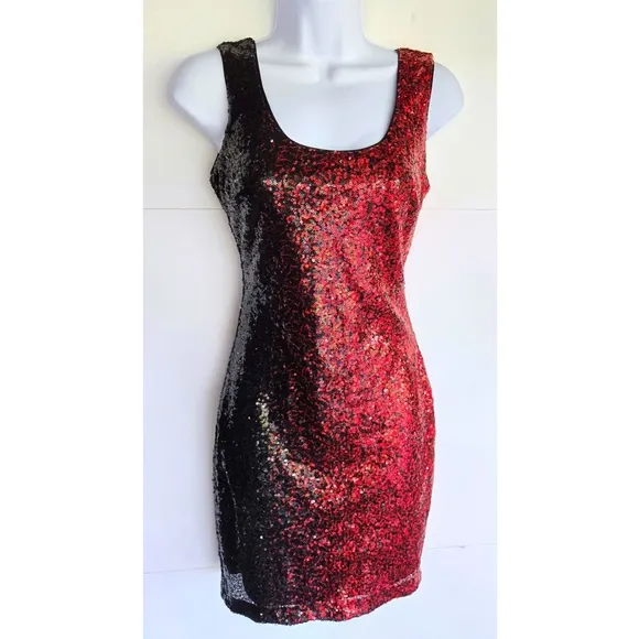 NWT GUESS Sequin Sleeveless Mini Dress XS Red/Black