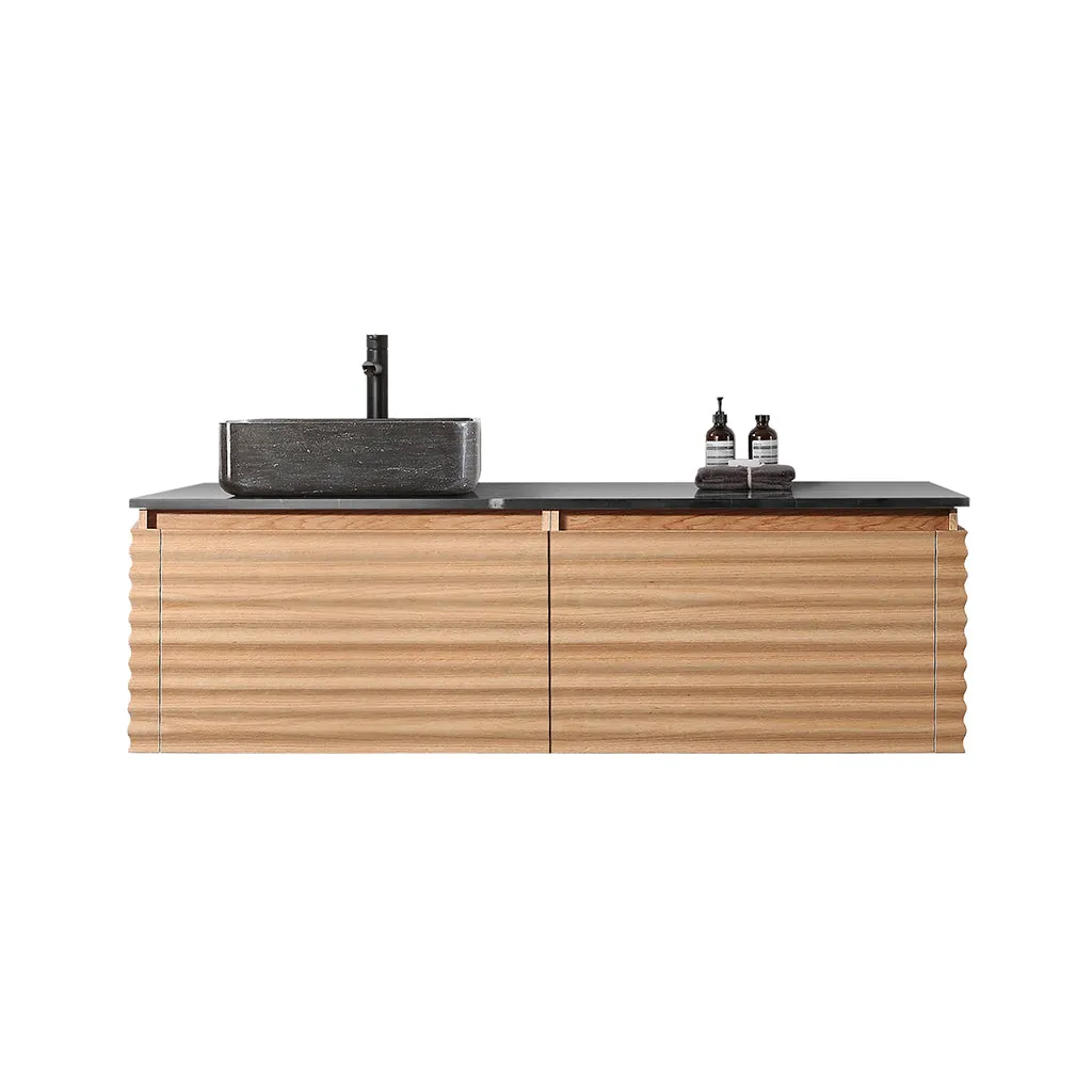 Ocala 2 Drawers Bathroom Vanity with Quartz Top and Left Vessel Sink - Wall Mount - 60" Wood/Maple