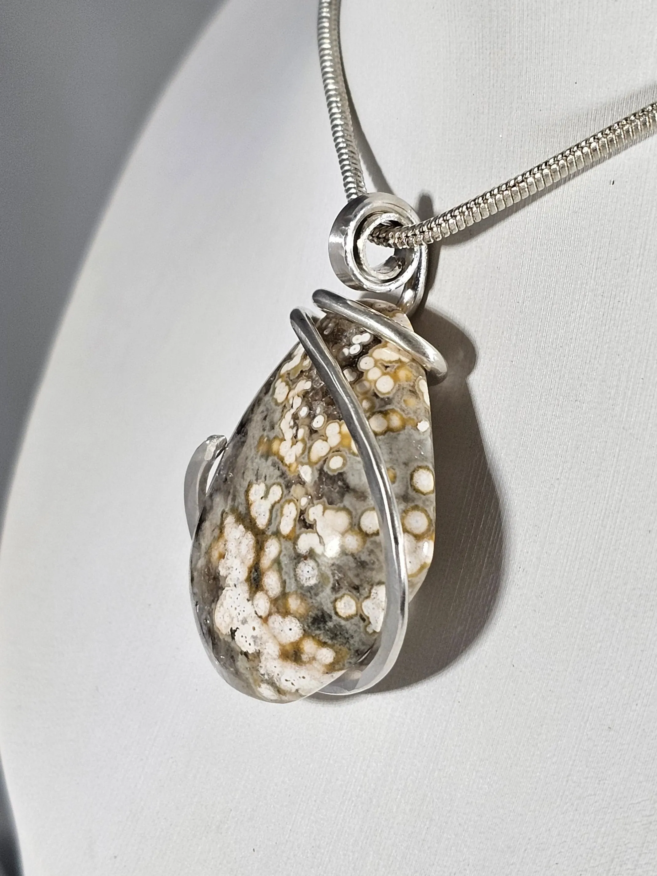 Ocean Jasper Handmade Stone Pendant Wrapped in Silver