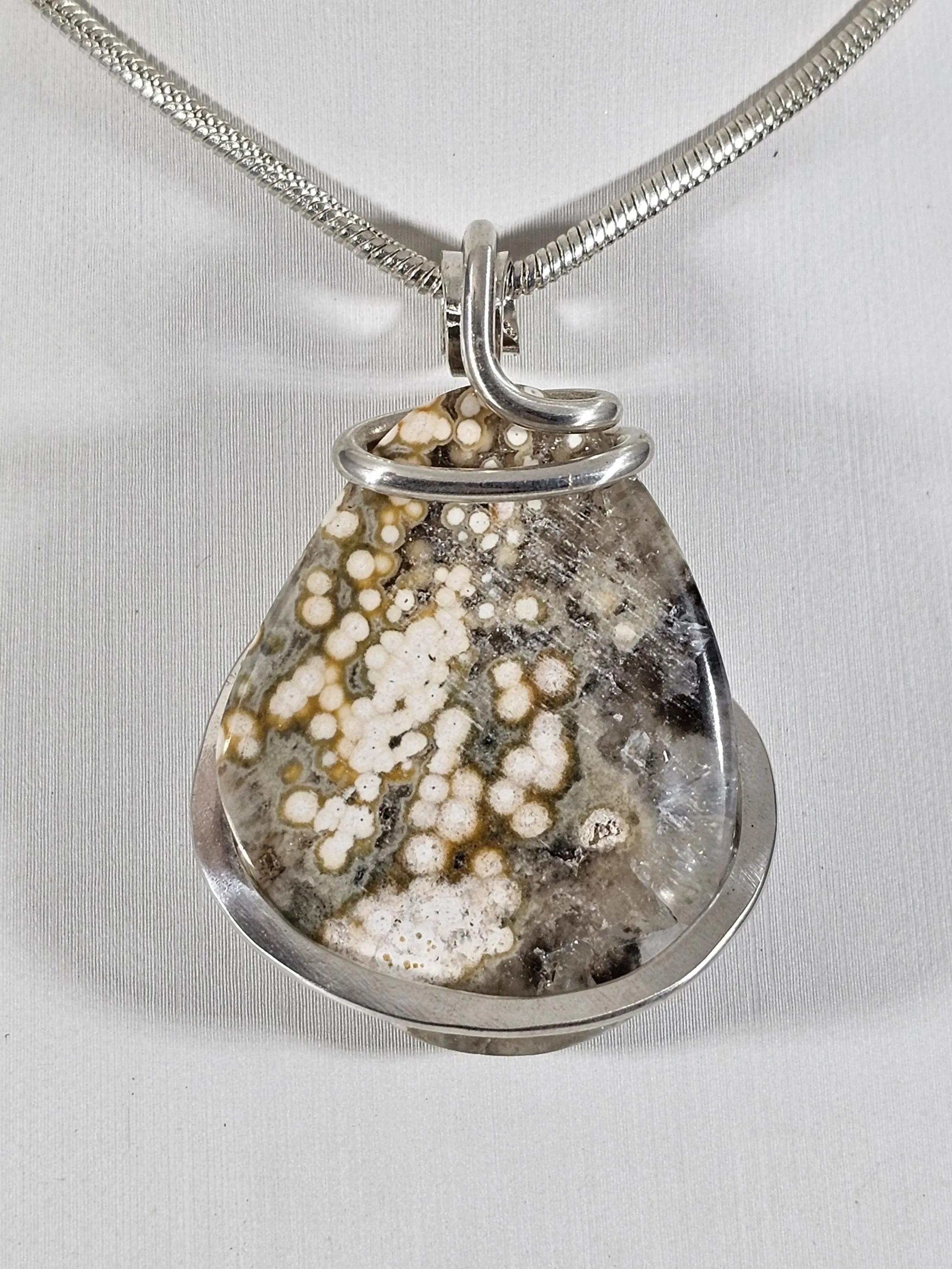 Ocean Jasper Handmade Stone Pendant Wrapped in Silver