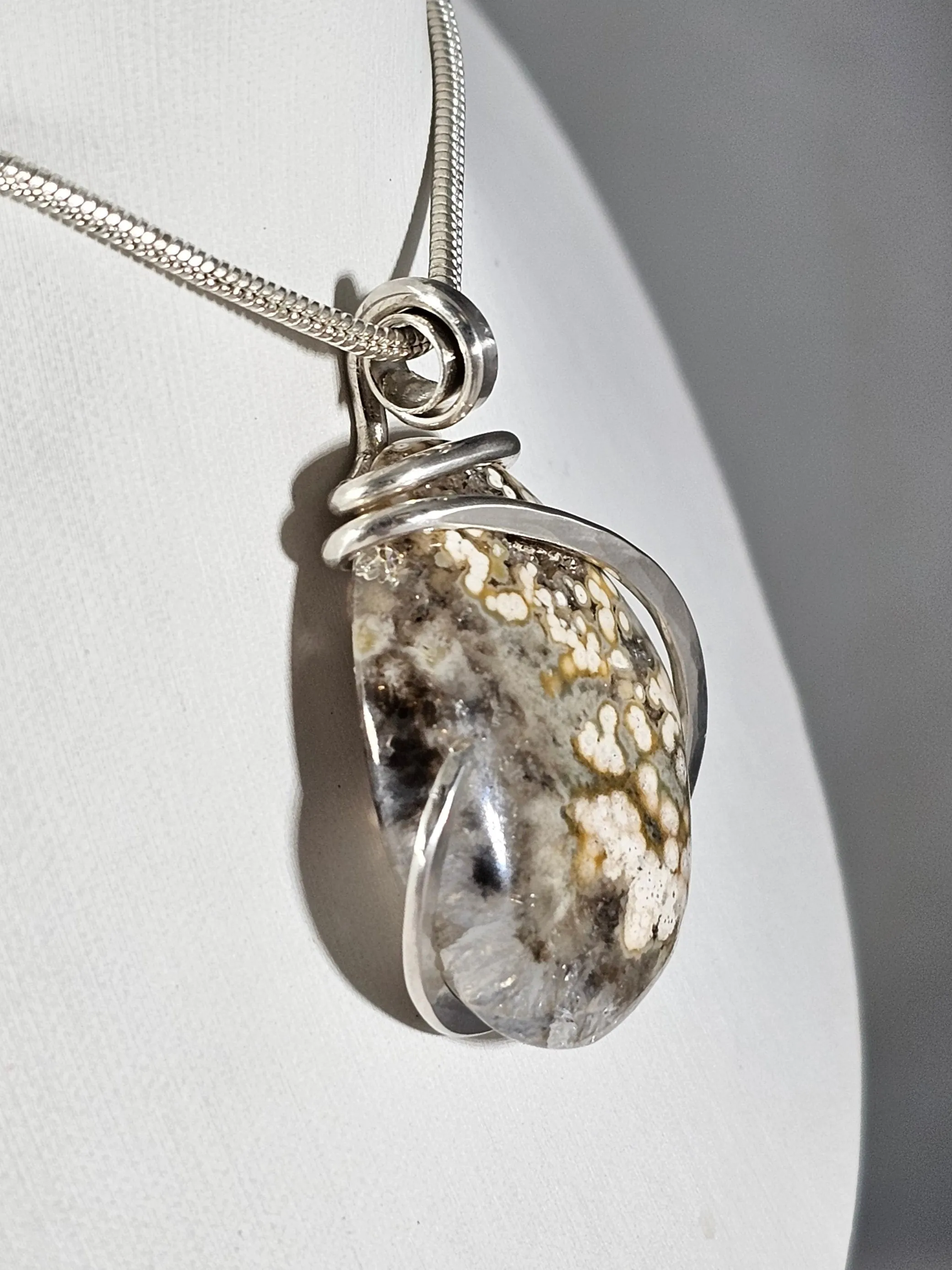 Ocean Jasper Handmade Stone Pendant Wrapped in Silver