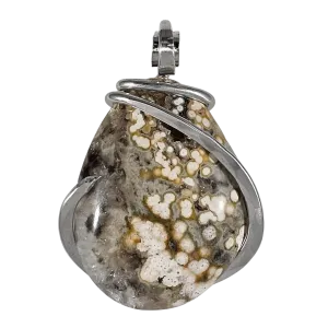 Ocean Jasper Handmade Stone Pendant Wrapped in Silver