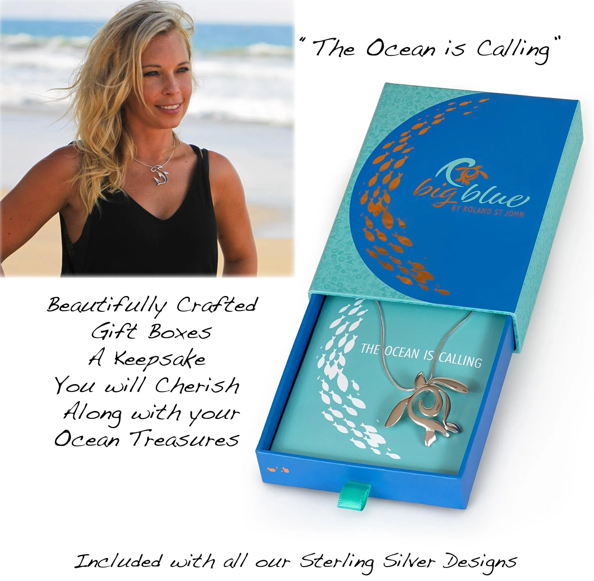 Ocean Wave Necklace Sterling Silver- Heart of the Ocean Pendant, Ocean Lover Gifts, Sea Life Jewelry