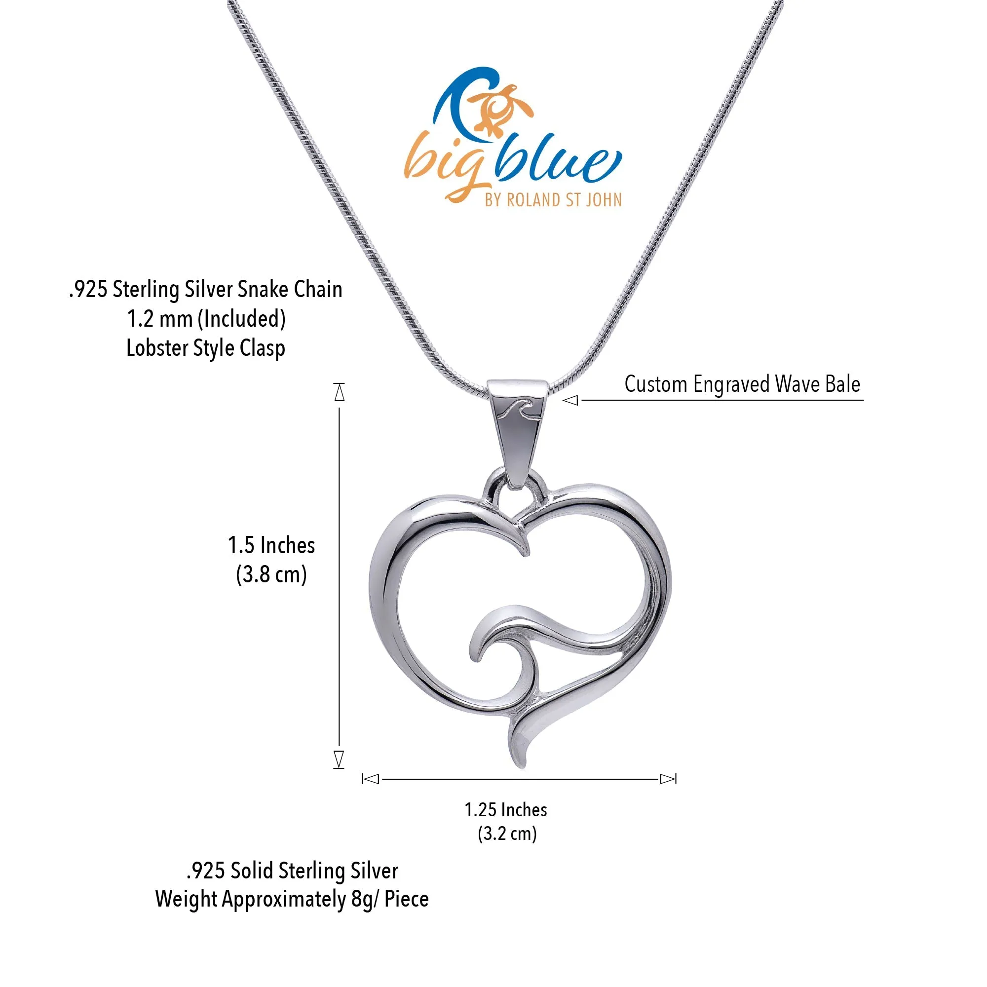 Ocean Wave Necklace Sterling Silver- Heart of the Ocean Pendant, Ocean Lover Gifts, Sea Life Jewelry