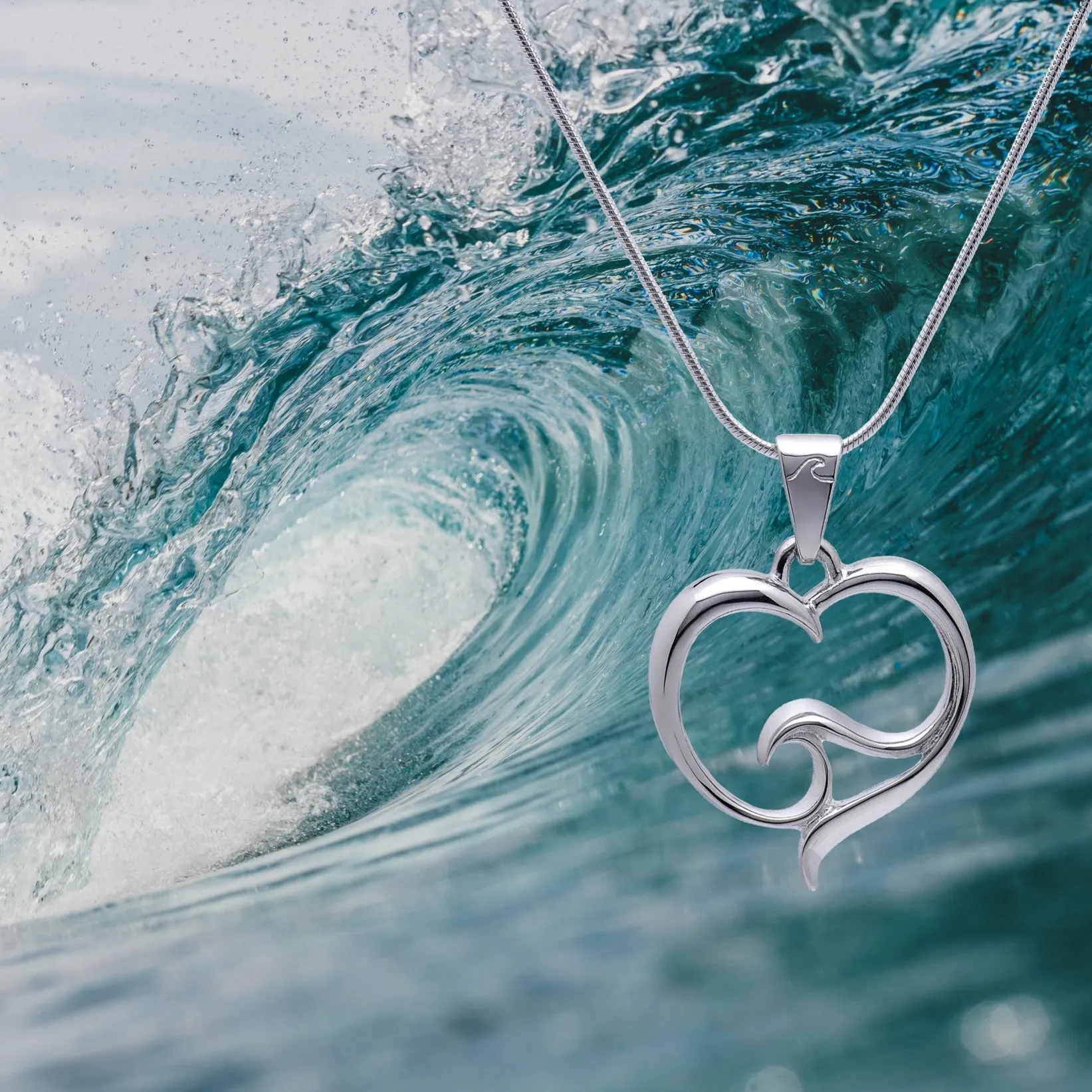 Ocean Wave Necklace Sterling Silver- Heart of the Ocean Pendant, Ocean Lover Gifts, Sea Life Jewelry