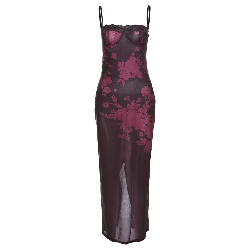 Odette Sheer Floral Lace Bustier Maxi Dress