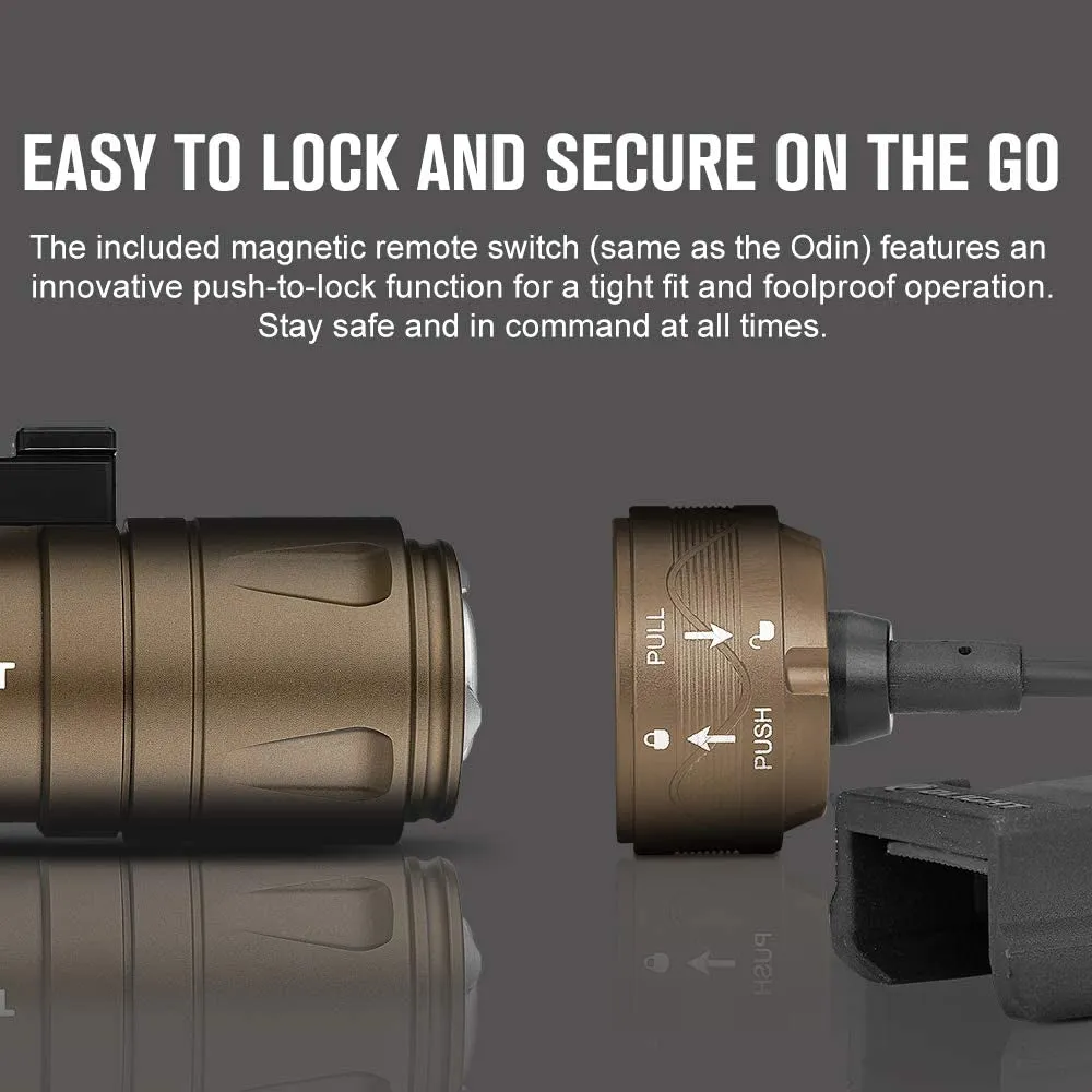 Odin Mini 1250 Lumens Ultra Compact Rechargeable Mlok Mount Weaponlight, Removable Slide Rail Mount and Remote Switch, 240 Meters Beam Distance, Mlok Included