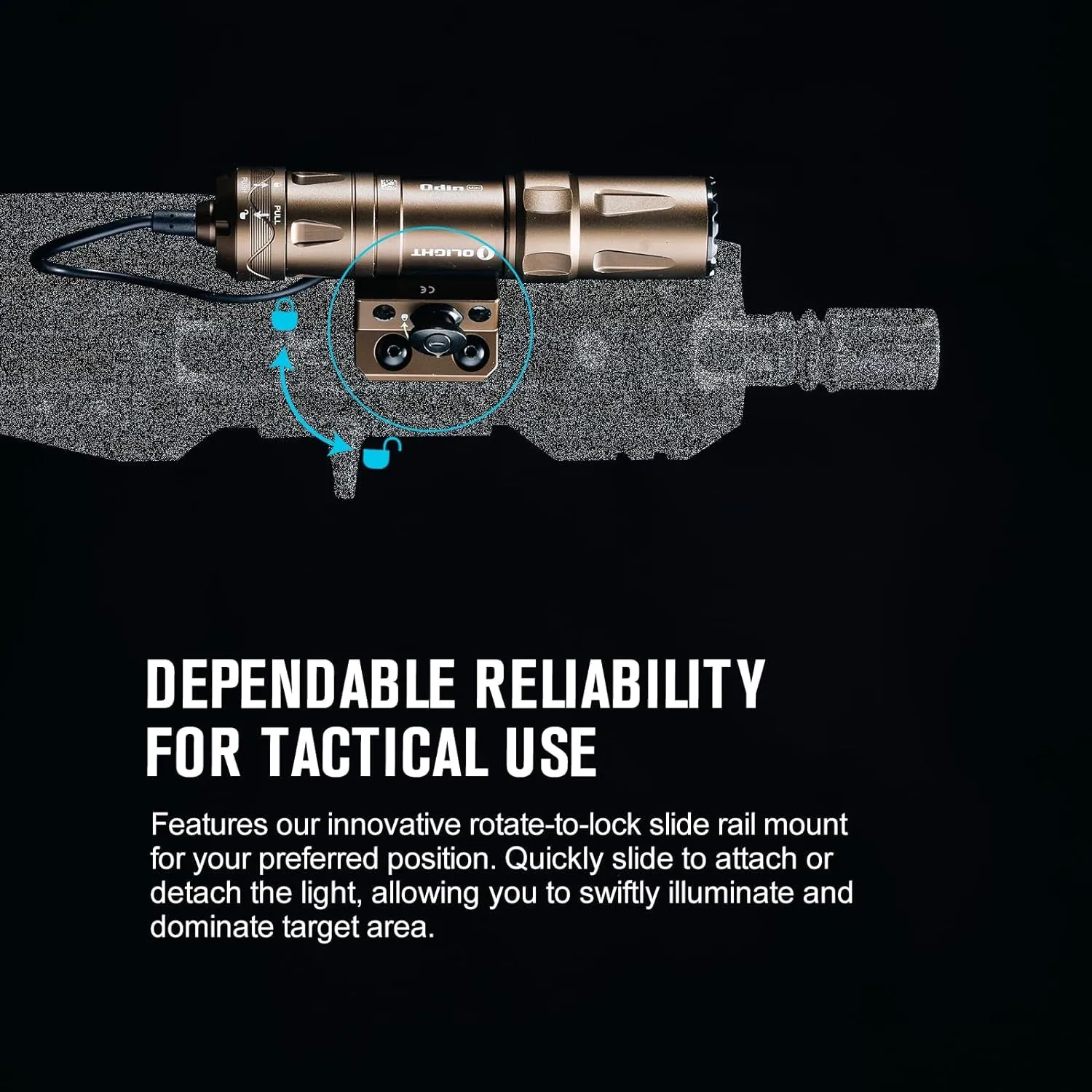 Odin Mini 1250 Lumens Ultra Compact Rechargeable Mlok Mount Weaponlight, Removable Slide Rail Mount and Remote Switch, 240 Meters Beam Distance, Mlok Included