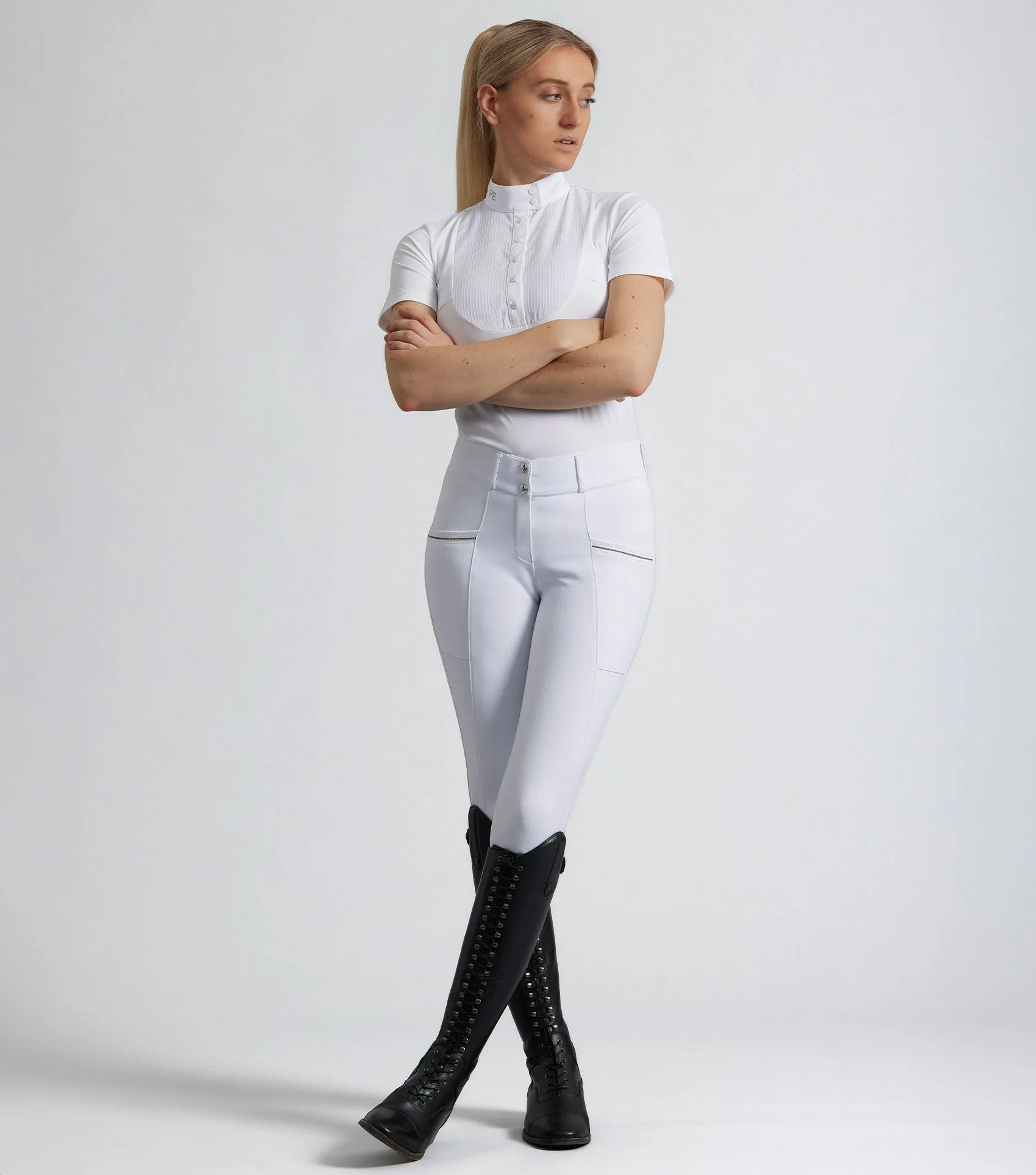 Ofena Womens Gel Knee Competition Riding Breeches White