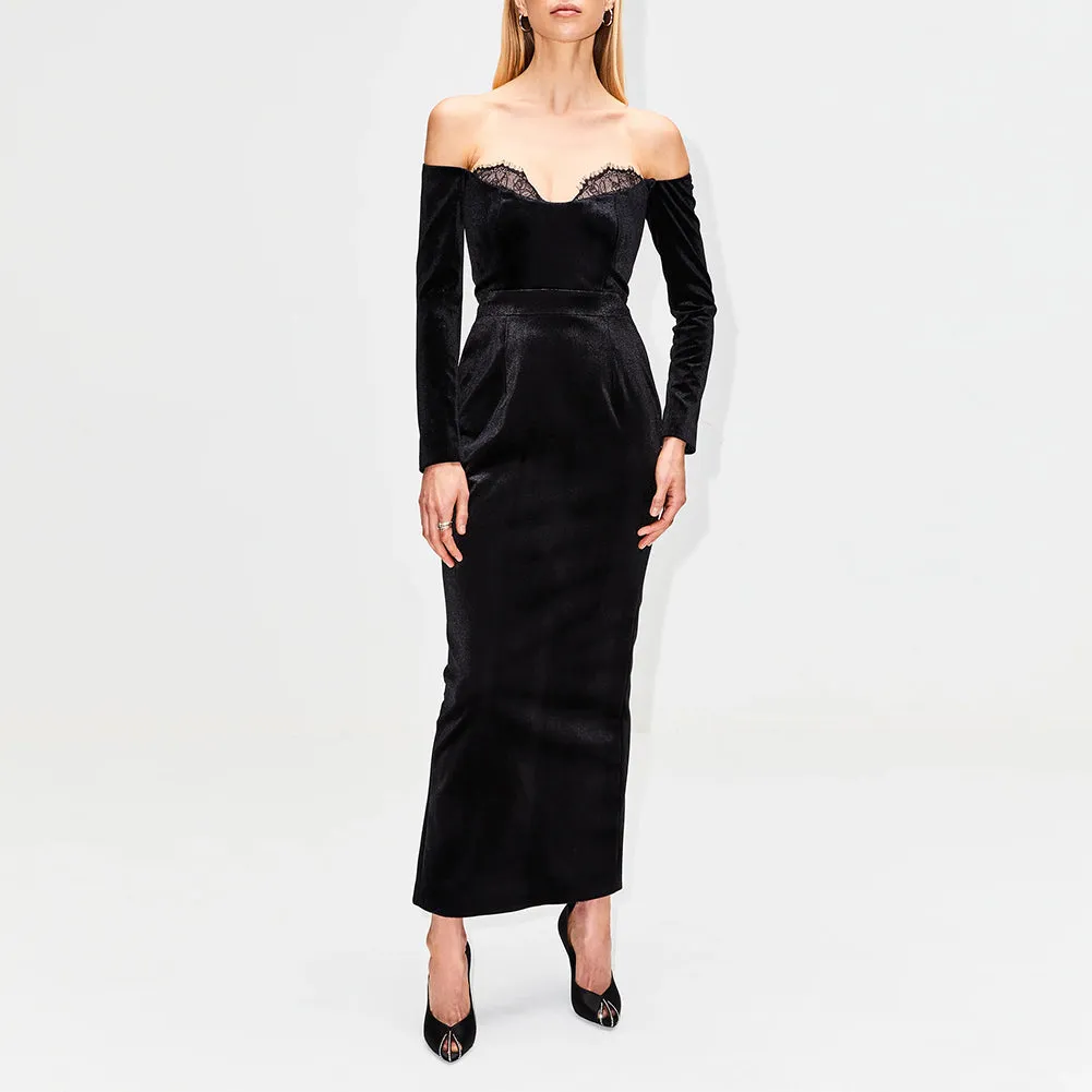Off Shoulder Long Sleeve Lace Maxi Dress BD2485