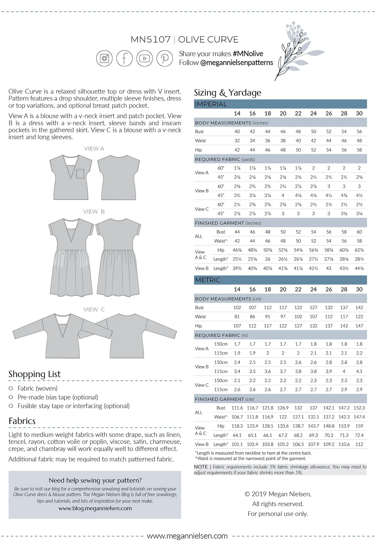Olive Curve dress & blouse pattern