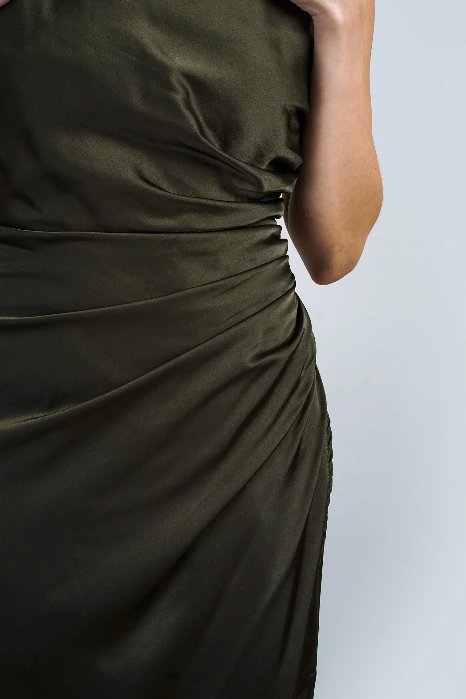 Olive Halter Side Drape Gown