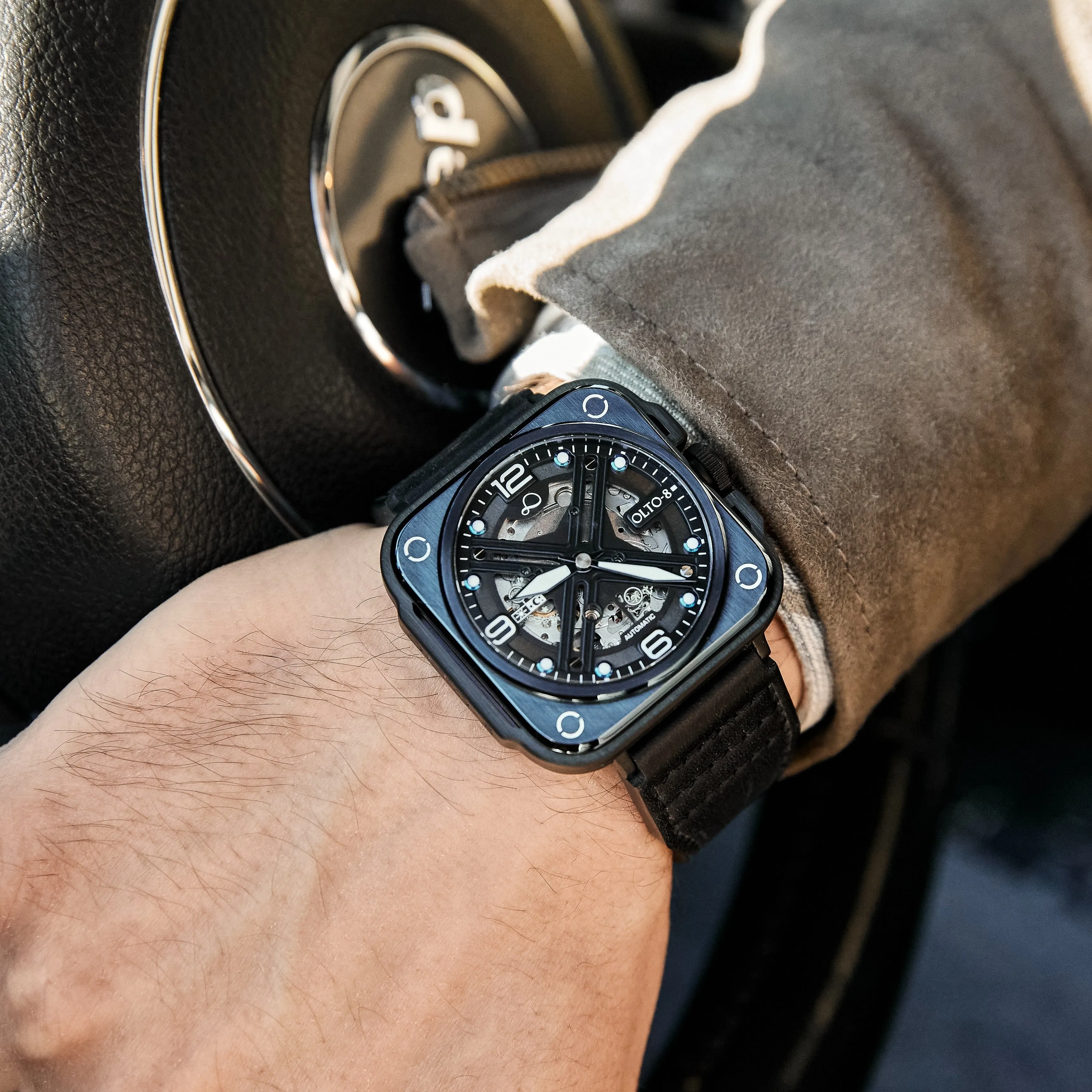 OLTO-8 IRON-X Square Skeleton Automatic Watch Blue