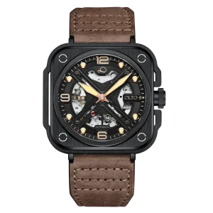 OLTO-8 IRON-X Square Skeleton Automatic Watch Brown
