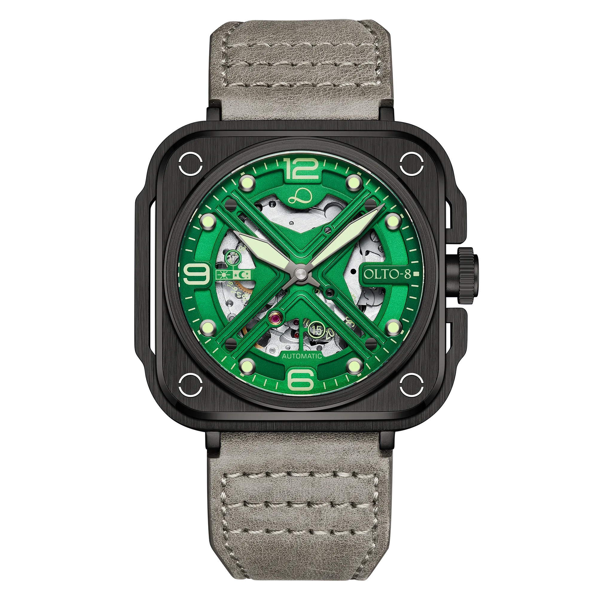 OLTO-8 IRON-X Square Skeleton Automatic Watch Green
