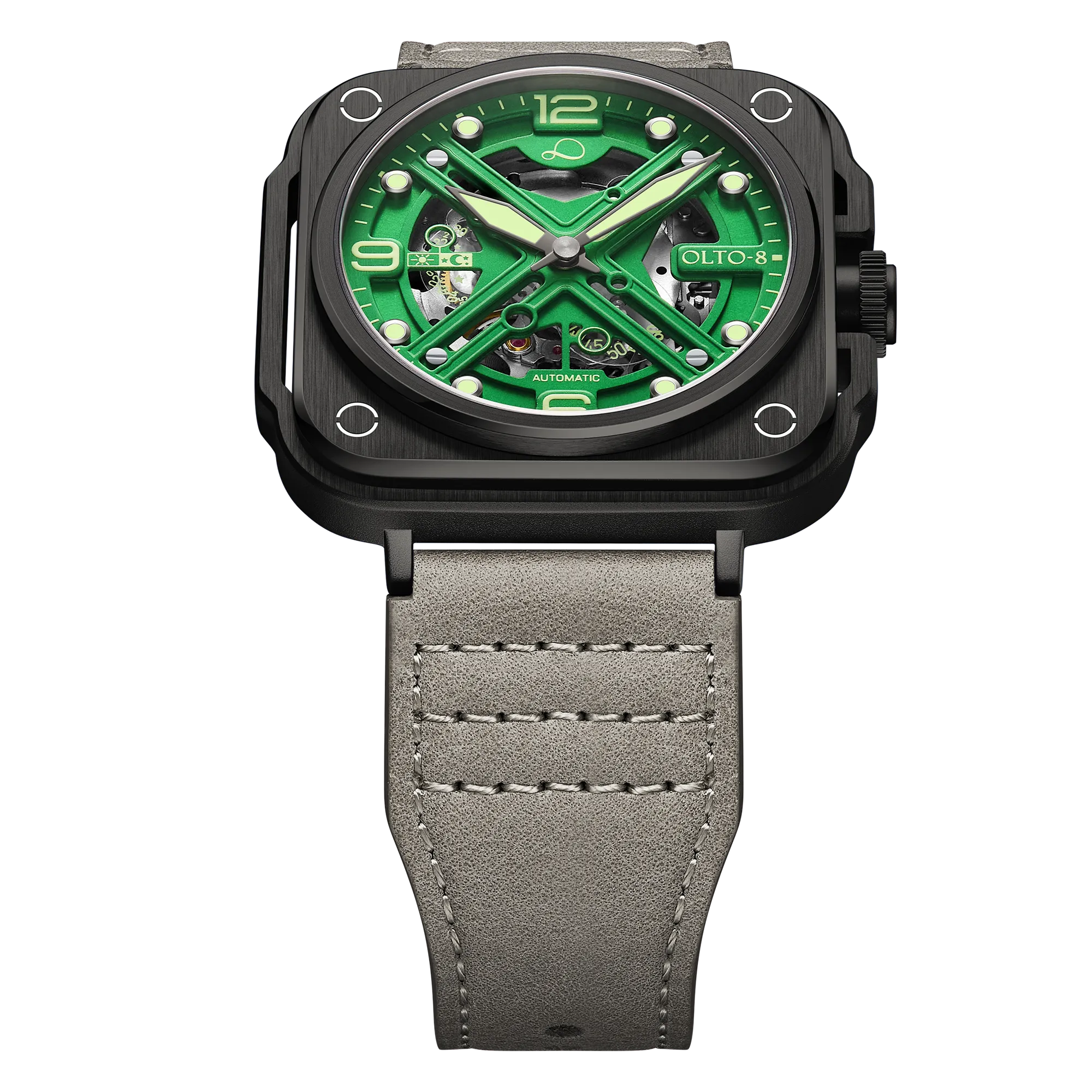 OLTO-8 IRON-X Square Skeleton Automatic Watch Green