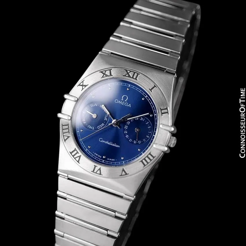 Omega Constellation Mens 35mm Day-Date Quartz Watch, Royal Blue Dial - Stainless Steel