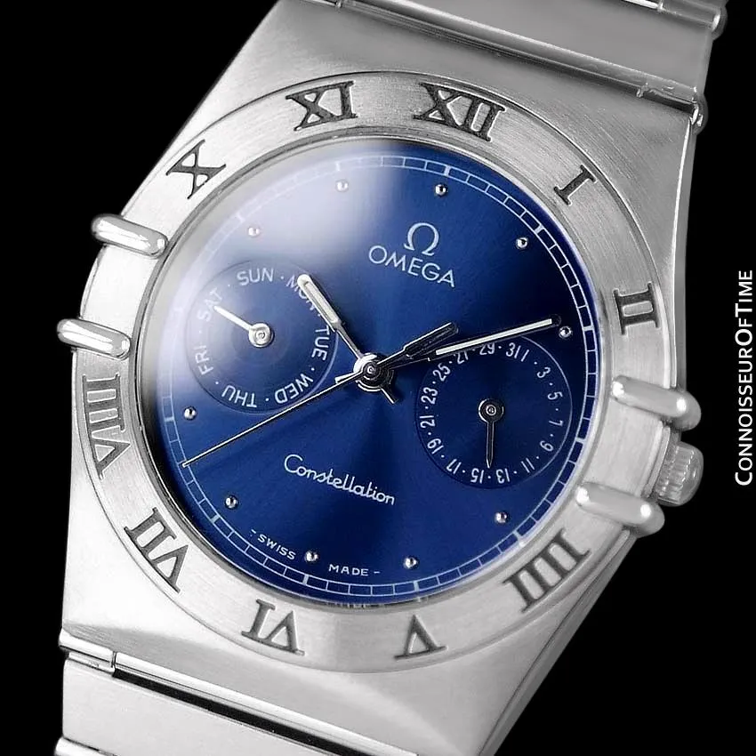 Omega Constellation Mens 35mm Day-Date Quartz Watch, Royal Blue Dial - Stainless Steel
