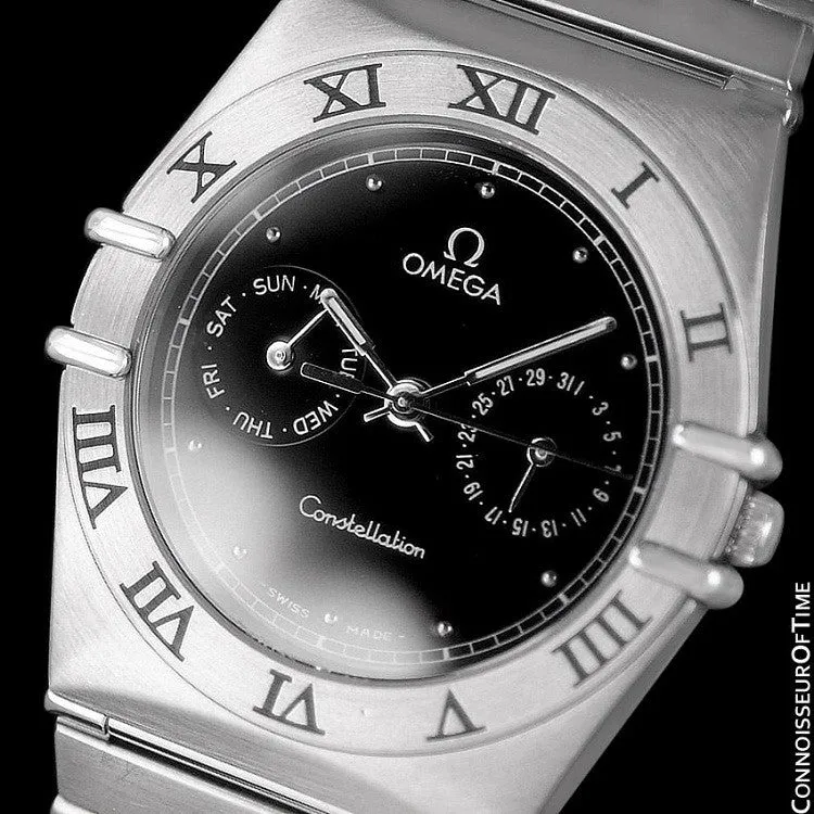 Omega Constellation Mens 35mm Day-Date Watch, Black Dial, Quartz - Stainless Steel