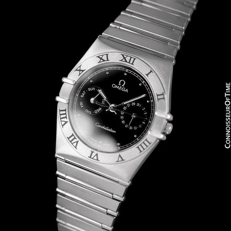 Omega Constellation Mens 35mm Day-Date Watch, Black Dial, Quartz - Stainless Steel