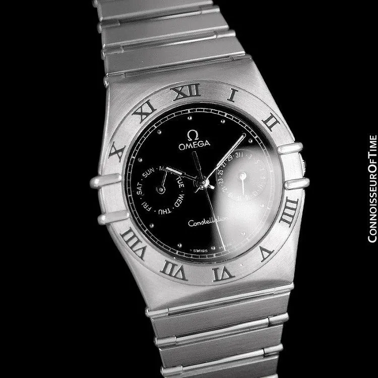 Omega Constellation Mens 35mm Day-Date Watch, Black Dial, Quartz - Stainless Steel