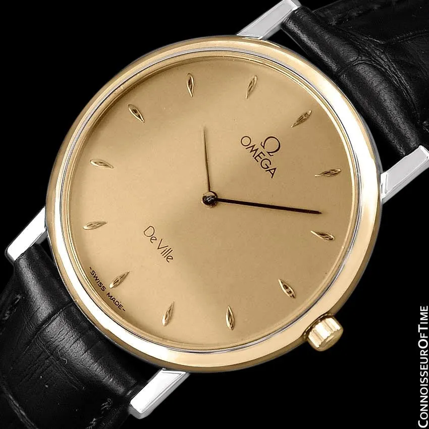 Omega De Ville Mens Midsize Dress Watch - Solid 18K Gold and Stainless Steel