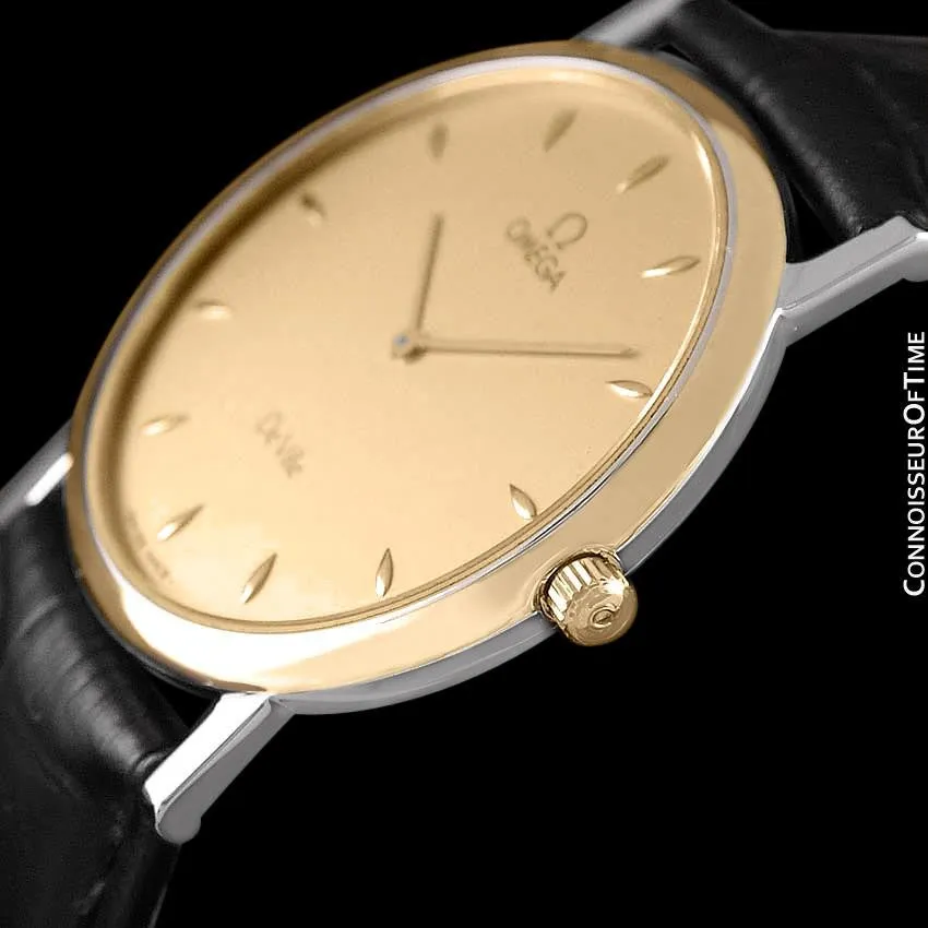 Omega De Ville Mens Midsize Dress Watch - Solid 18K Gold and Stainless Steel