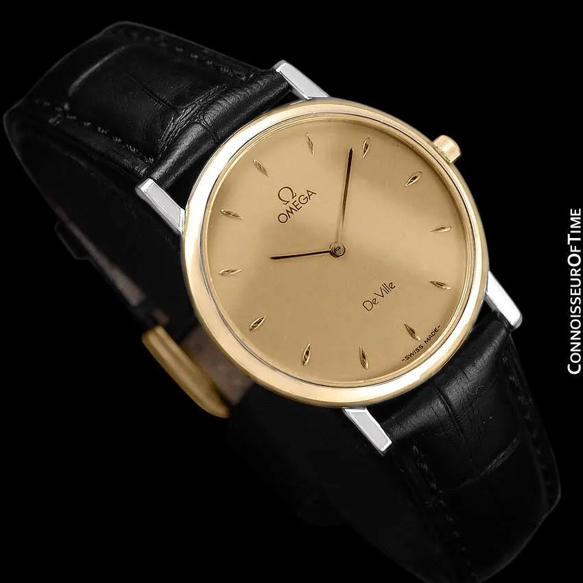 Omega De Ville Mens Midsize Dress Watch - Solid 18K Gold and Stainless Steel
