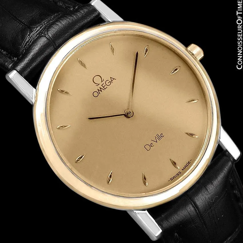 Omega De Ville Mens Midsize Dress Watch - Solid 18K Gold and Stainless Steel