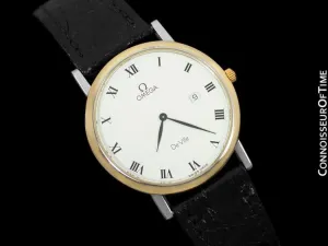 Omega De Ville Mens Midsize Dress Watch with Date - Solid 18K Gold and Stainless Steel