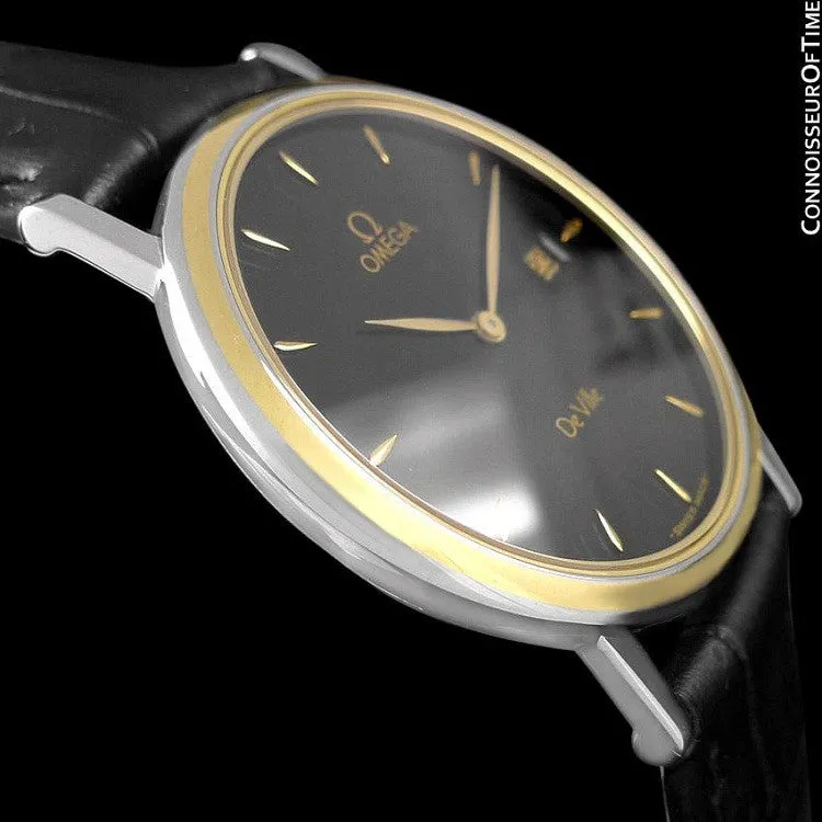 Omega De Ville Mens Midsize Dress Watch with Date - Solid 18K Gold and Stainless Steel