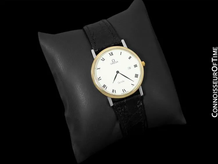 Omega De Ville Mens Midsize Dress Watch with Date - Solid 18K Gold and Stainless Steel