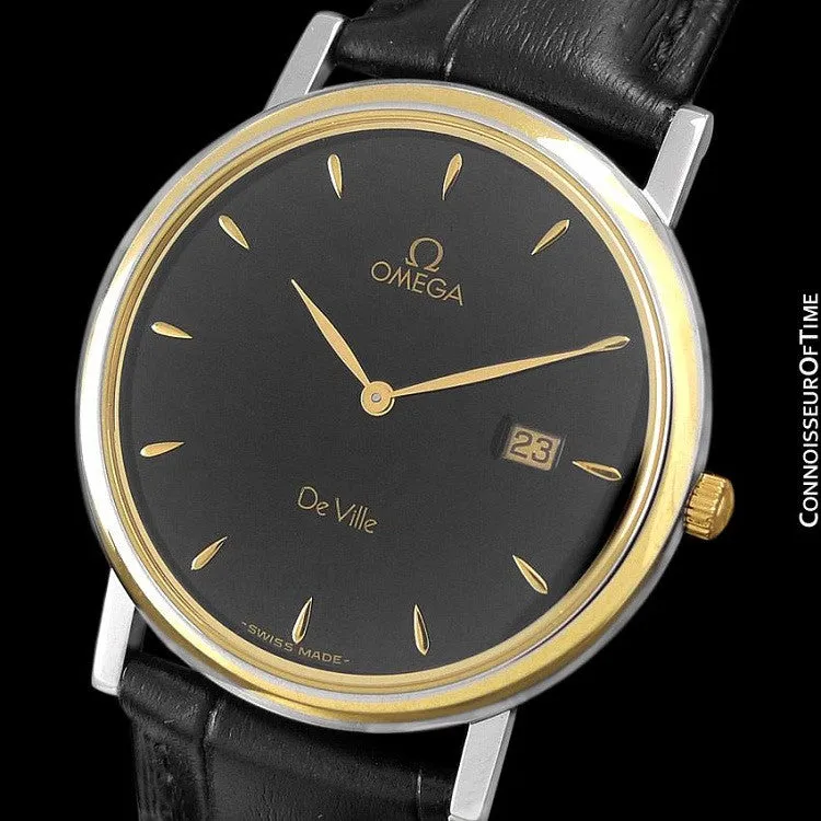 Omega De Ville Mens Midsize Dress Watch with Date - Solid 18K Gold and Stainless Steel