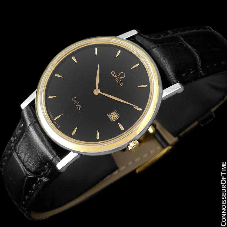 Omega De Ville Mens Midsize Dress Watch with Date - Solid 18K Gold and Stainless Steel