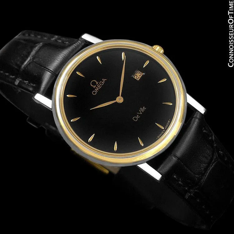 Omega De Ville Mens Midsize Dress Watch with Date - Solid 18K Gold and Stainless Steel