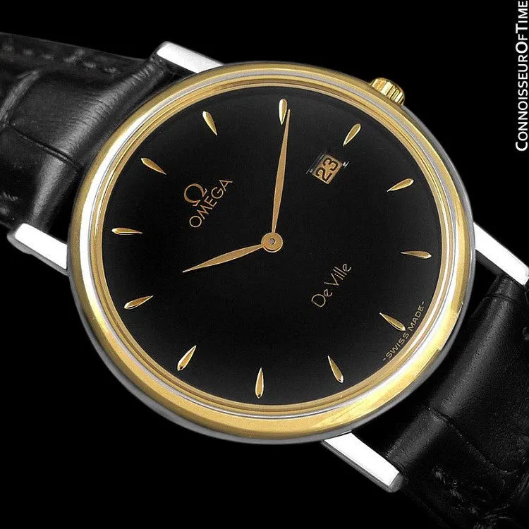 Omega De Ville Mens Midsize Dress Watch with Date - Solid 18K Gold and Stainless Steel