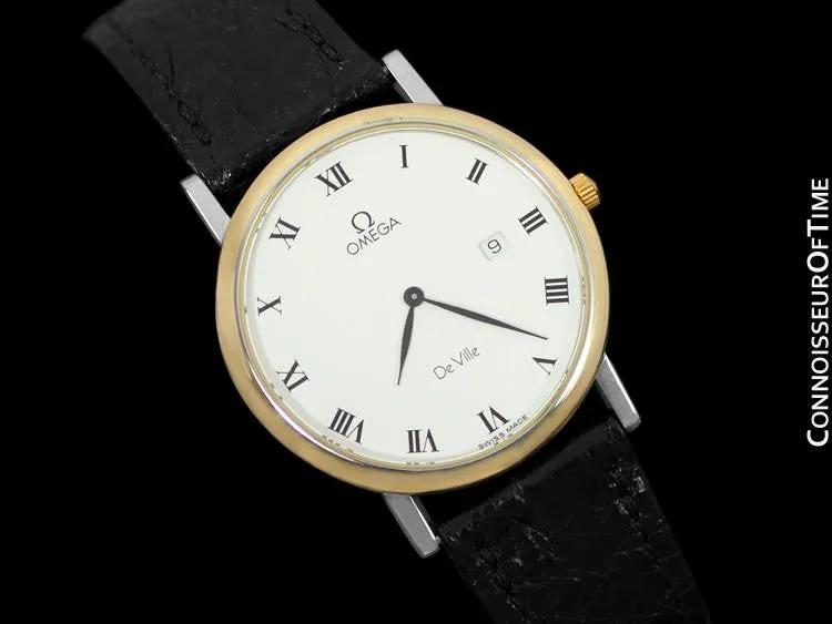 Omega De Ville Mens Midsize Dress Watch with Date - Solid 18K Gold and Stainless Steel
