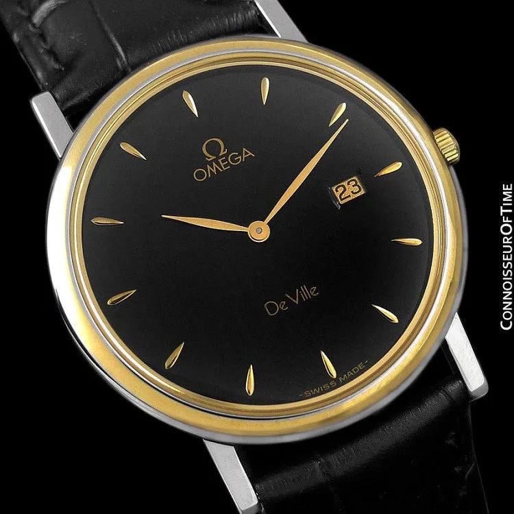 Omega De Ville Mens Midsize Dress Watch with Date - Solid 18K Gold and Stainless Steel
