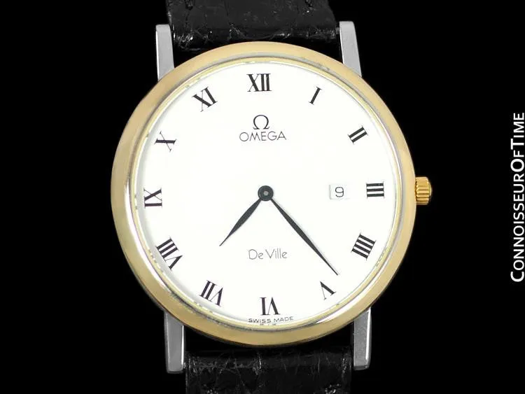 Omega De Ville Mens Midsize Dress Watch with Date - Solid 18K Gold and Stainless Steel