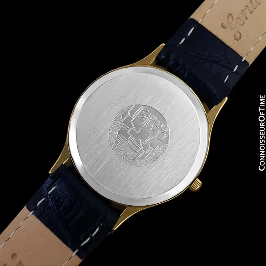 Omega De Ville Mens Thin Quartz Dress Watch with Blue Dial - 18K Gold Plated & Stainless Steel