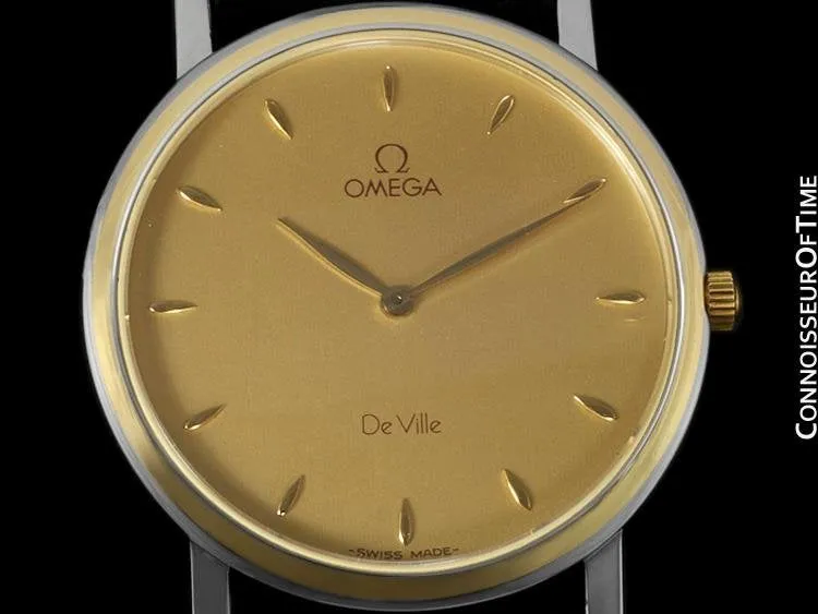Omega De Ville Mens Ultra Thin Dress Watch - Solid 18K Gold and Stainless Steel