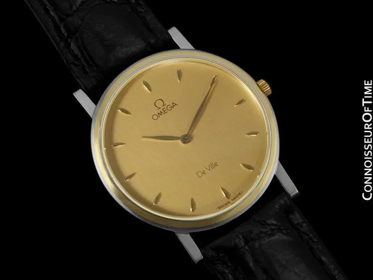 Omega De Ville Mens Ultra Thin Dress Watch - Solid 18K Gold and Stainless Steel
