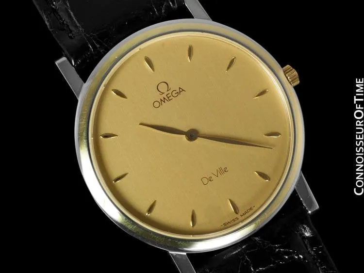 Omega De Ville Mens Ultra Thin Dress Watch - Solid 18K Gold and Stainless Steel