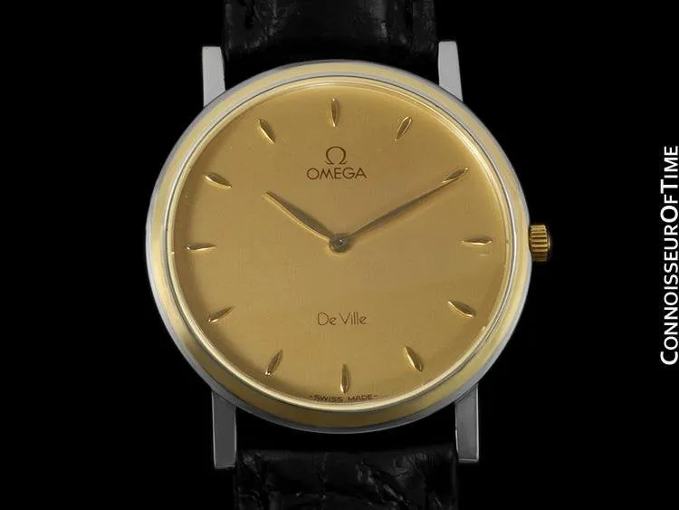 Omega De Ville Mens Ultra Thin Dress Watch - Solid 18K Gold and Stainless Steel