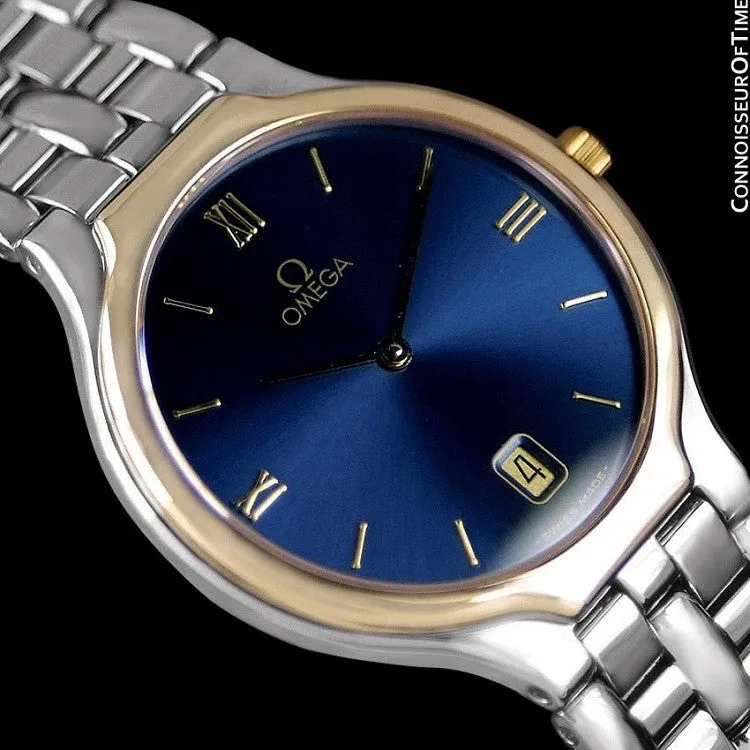 Omega De Ville "Symbol" Mens Quartz Blue Dial Dress Watch - Stainless Steel & Solid 18K Gold