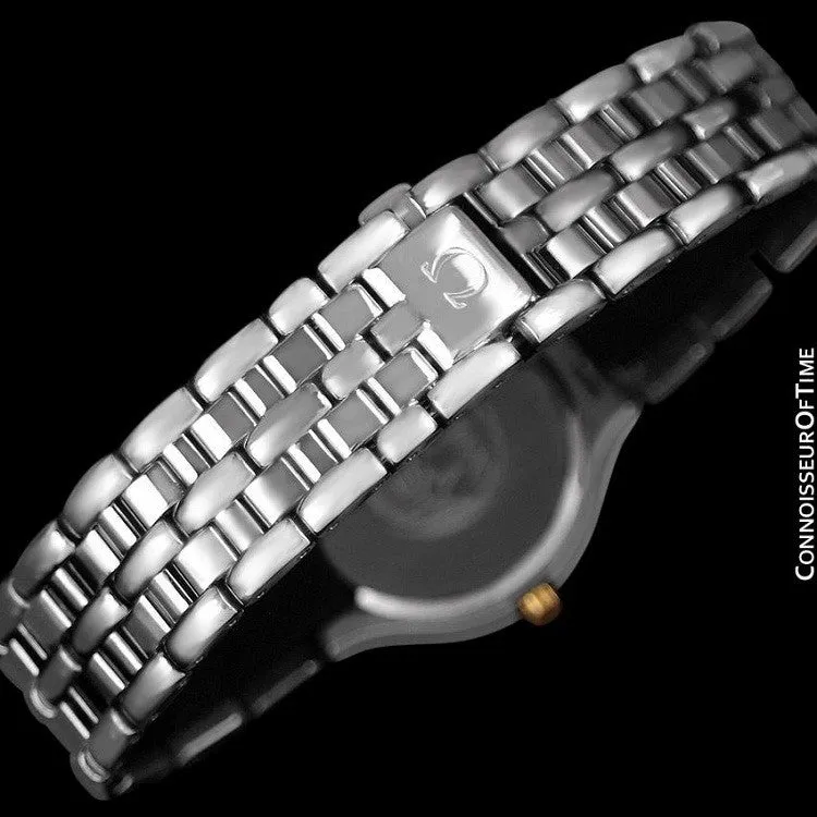 Omega De Ville "Symbol" Mens Quartz Blue Dial Dress Watch - Stainless Steel & Solid 18K Gold