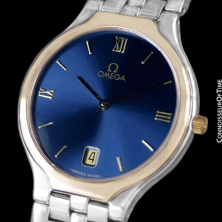 Omega De Ville "Symbol" Mens Quartz Blue Dial Dress Watch - Stainless Steel & Solid 18K Gold