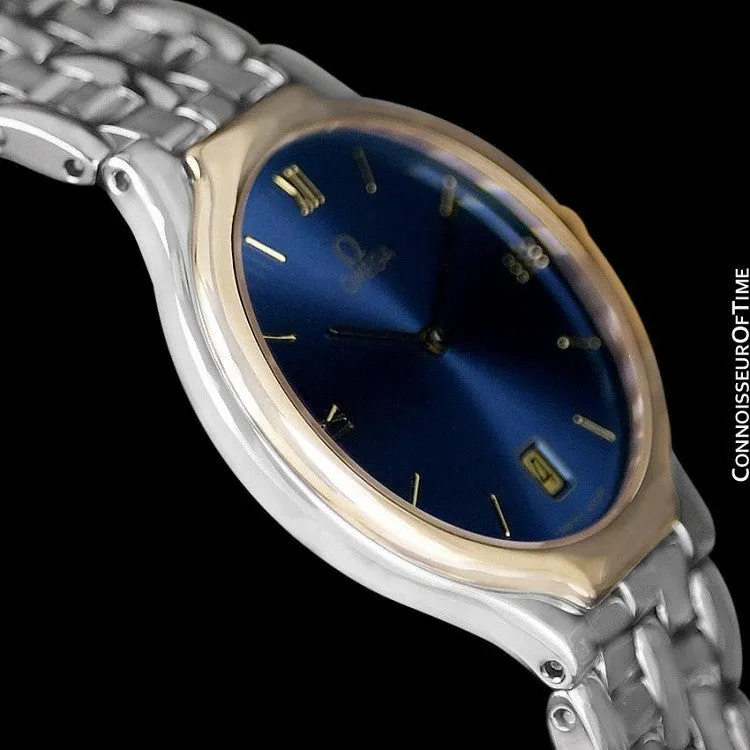 Omega De Ville "Symbol" Mens Quartz Blue Dial Dress Watch - Stainless Steel & Solid 18K Gold