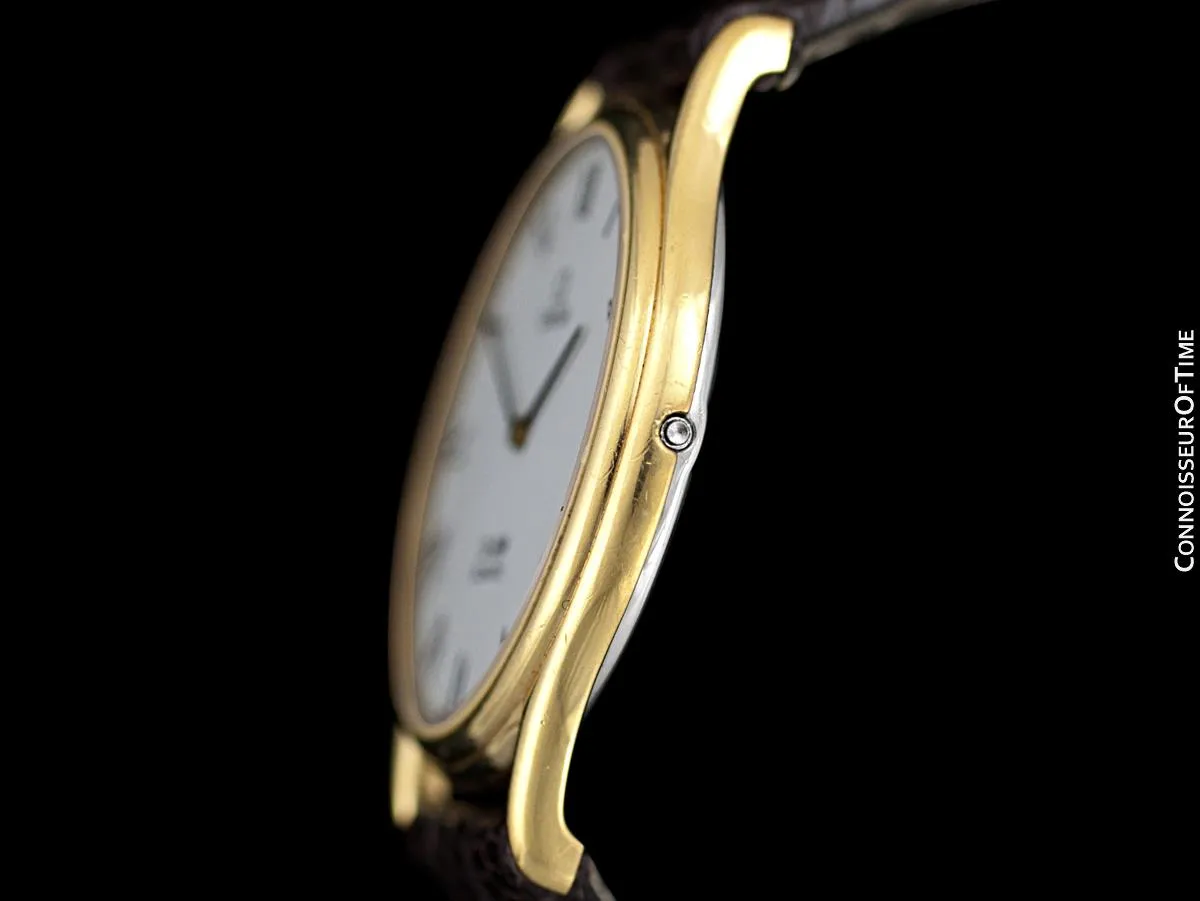 Omega De Ville Vintage Mens Midsize Thin Accuset Dress Watch with White Dial - 18K Gold Plated & Stainless Steel