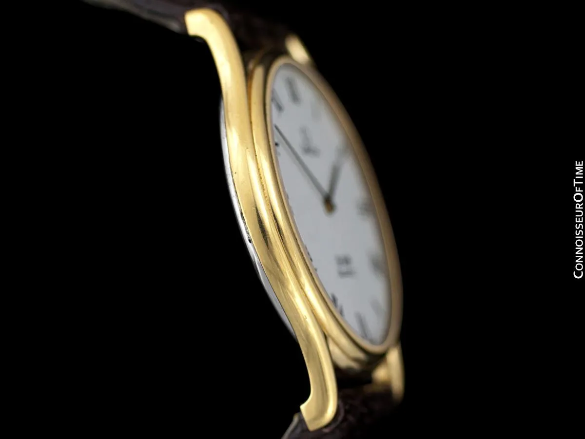Omega De Ville Vintage Mens Midsize Thin Accuset Dress Watch with White Dial - 18K Gold Plated & Stainless Steel